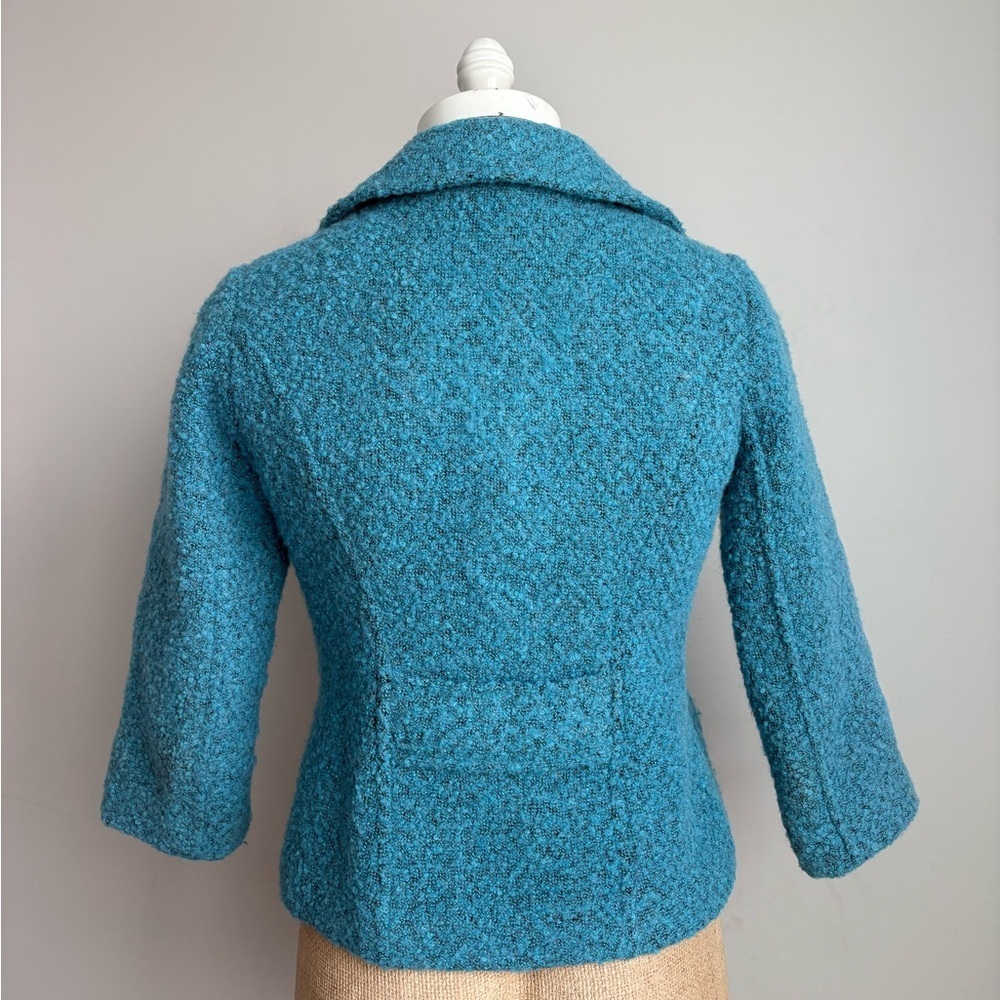 CAbi #186 Teal Boucle Cropped Blazer Jacket Textured 3/4 Sleeve Size 0 - Picture 8 of 9